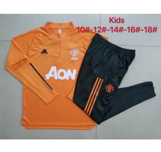 Kids Manchester United Orange Training Suits Youth Sweatshirt with Pants 2020/21